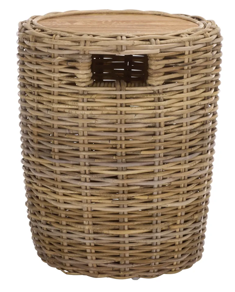 Shanely Wood Top Rattan Stool - Natural Unfinished