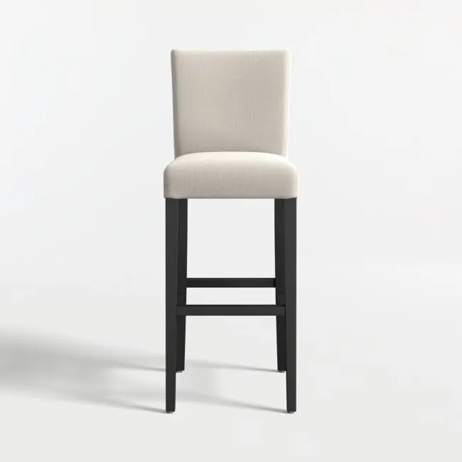 Lowe Pewter Grey Upholstered Bar Stool with Ebony Wood Legs