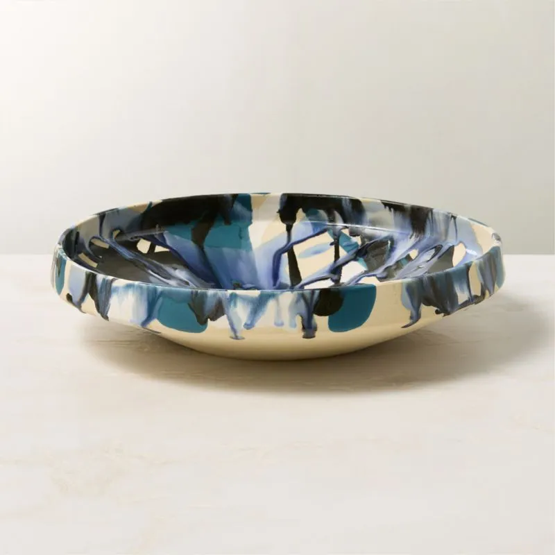 Notus Blue and White Ceramic Decorative Small Bowl with Reactive Glaze