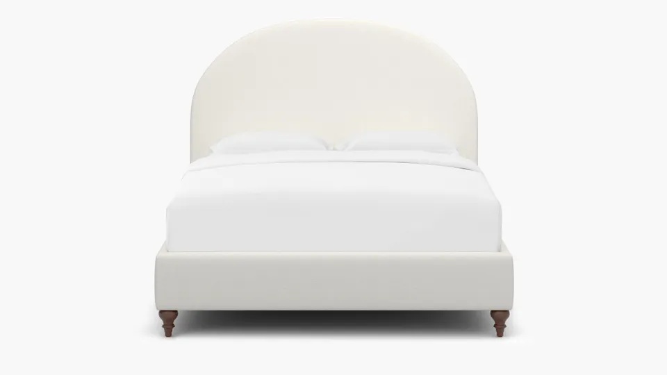 Demilune Bed, Snow Boucle, Walnut Traditional Turned Leg, Full