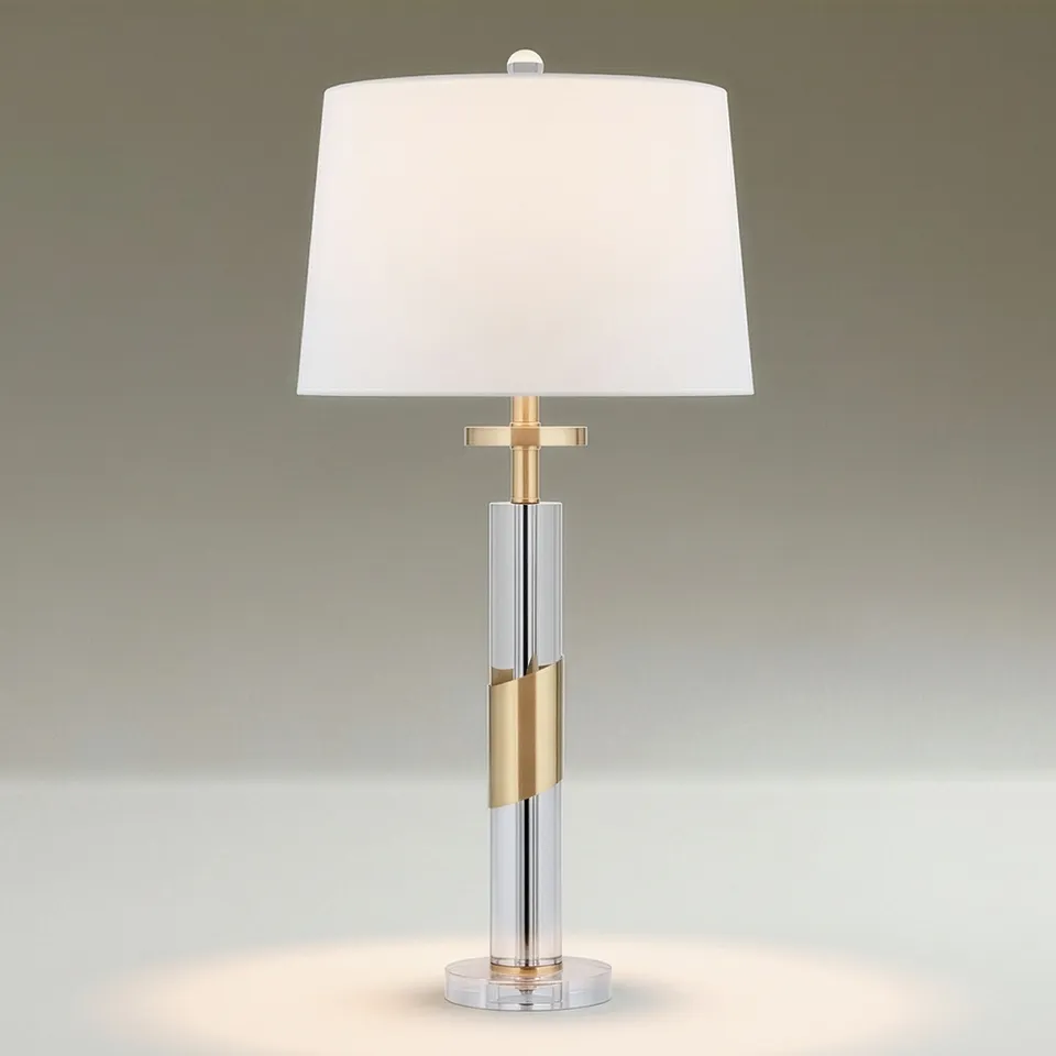 Alfred 30 1/2"H Soft Brass and Crystal Column Table Lamp with Dimmer