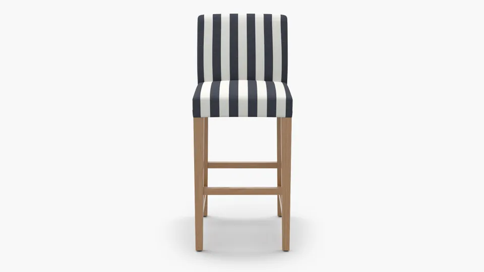 Signature Dining Bar Stool, Navy Cabana Stripe, Natural Square Tapered Leg