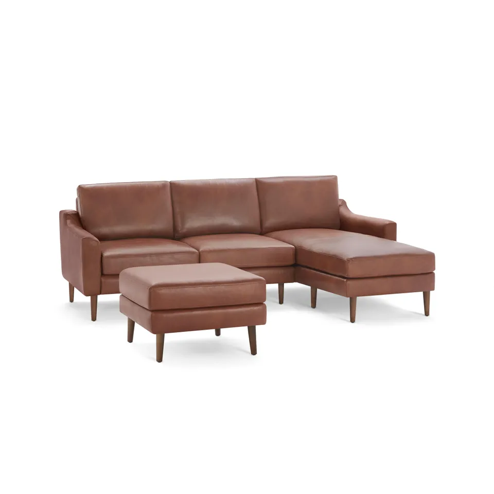 Nomad Leather Sectional with Ottoman - Chestnut - Top Grain Leather / Walnut - Wood / Slope