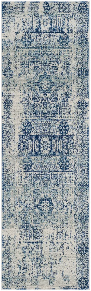 Arlo Home Woven Area Rug, EVK260C, Ivory/Blue,  2' 2" X 7'