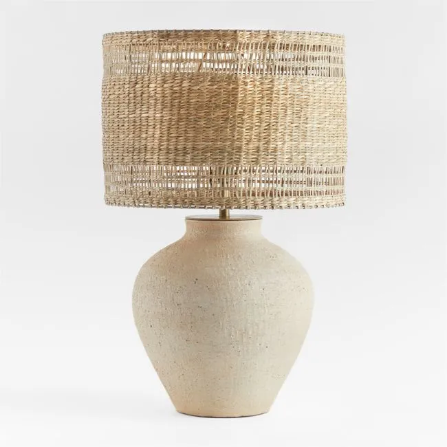 Corfu Cream Table Lamp with Woven Natural Shade 26.6"