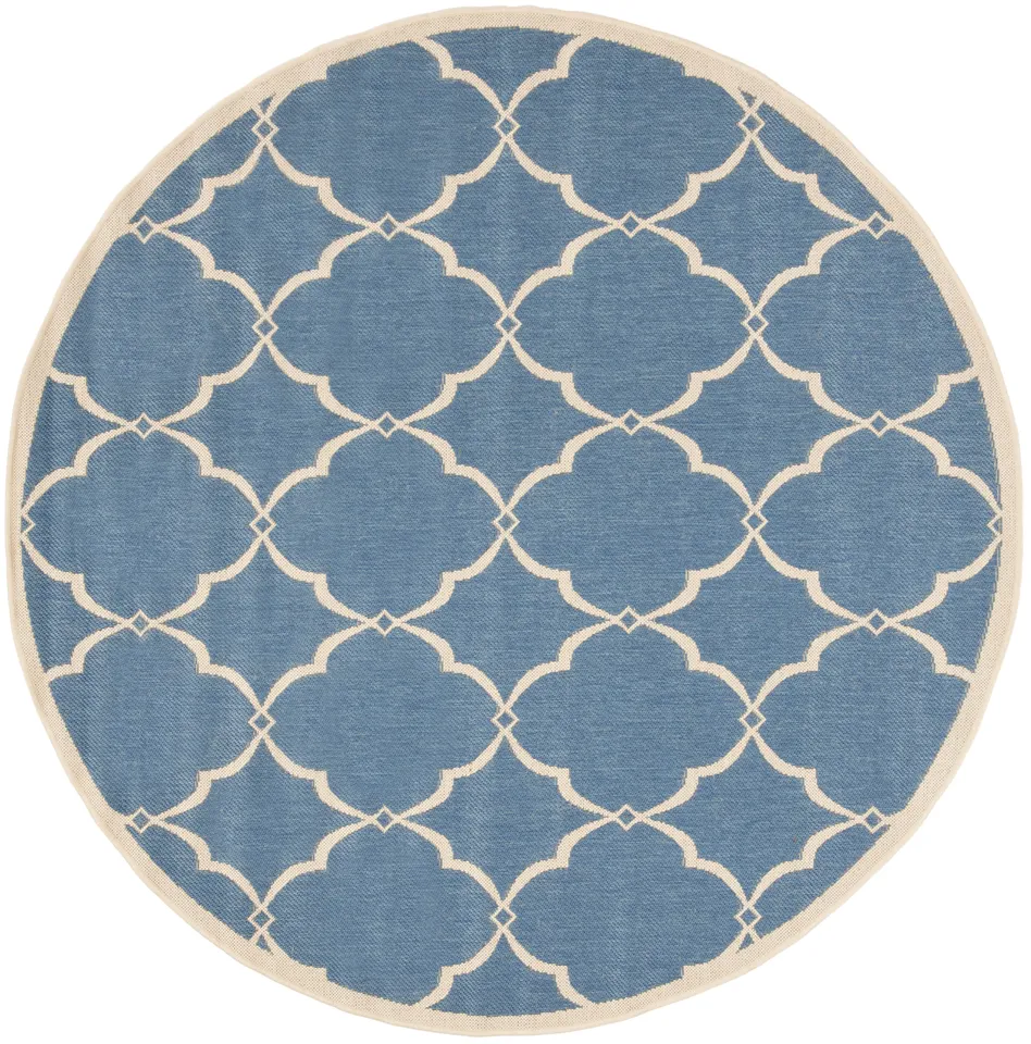 Arlo Home Indoor/Outdoor Woven Area Rug, LND125M, Blue/Cream,  6' 7" X 6' 7" Round