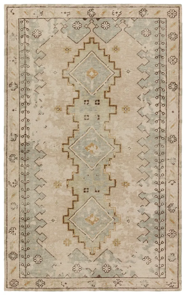 Pathos KAI14 Handknotted Medallion Tan and Green Area Rug (8'X11')
