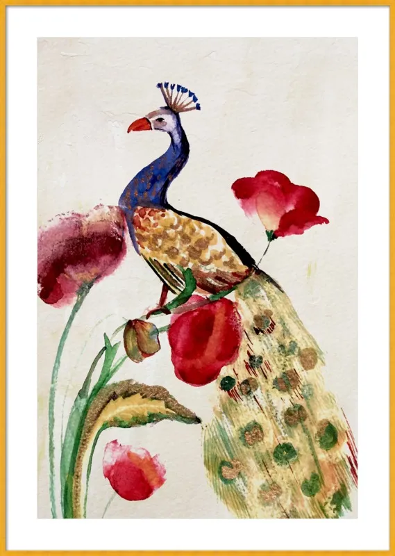 blue gold peacock by Ruti Shaashua for Artfully Walls