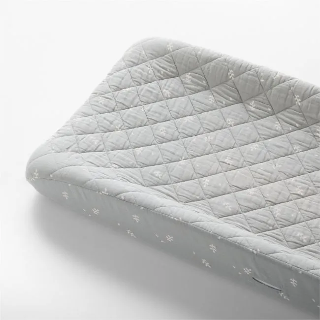 Supersoft Mist Blue Leaf Print Organic Cotton Gauze Baby Changing Pad Cover