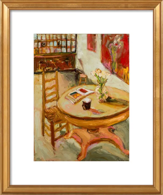 Still Life with open book on table by Ana Guzman for Artfully Walls