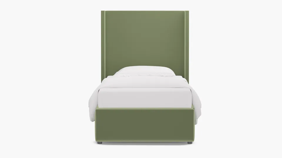 Modern Wingback Bed, Celadon Performance Plush Velvet, Twin