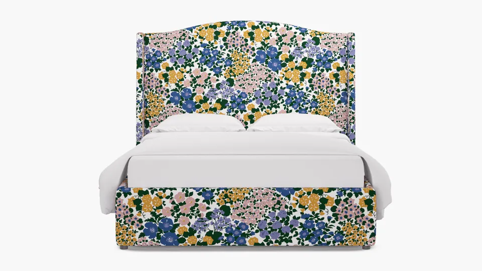Curved Wingback Bed, Lavender Million Flowers, Full