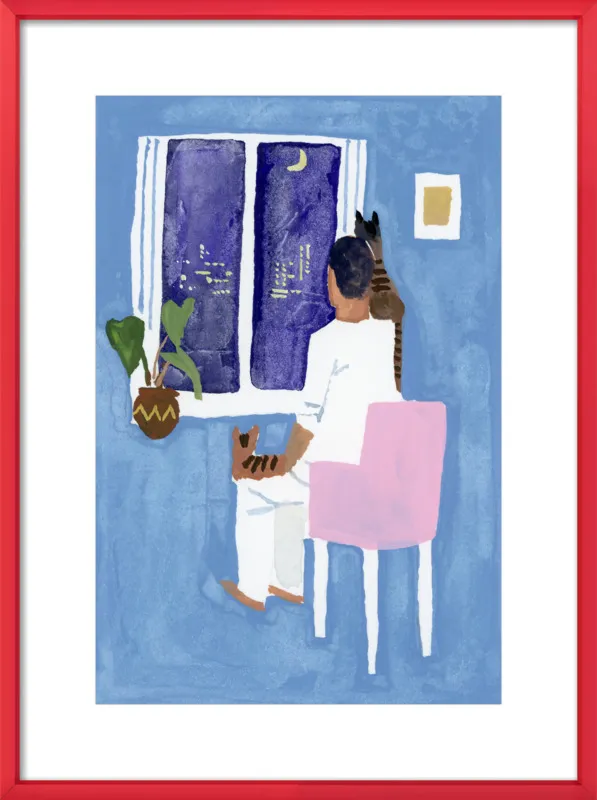 Look at the cat and the moon by Hiroyuki Izutsu for Artfully Walls