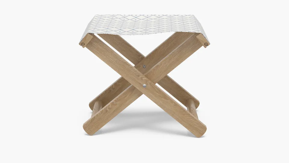 Teak Cabana Stool, Delft Petite Lattice