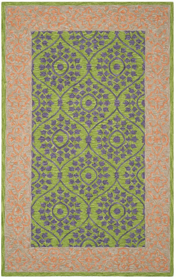 Arlo Home Hand Hooked Area Rug, SZN102A, Green/Violet,  5' X 8'