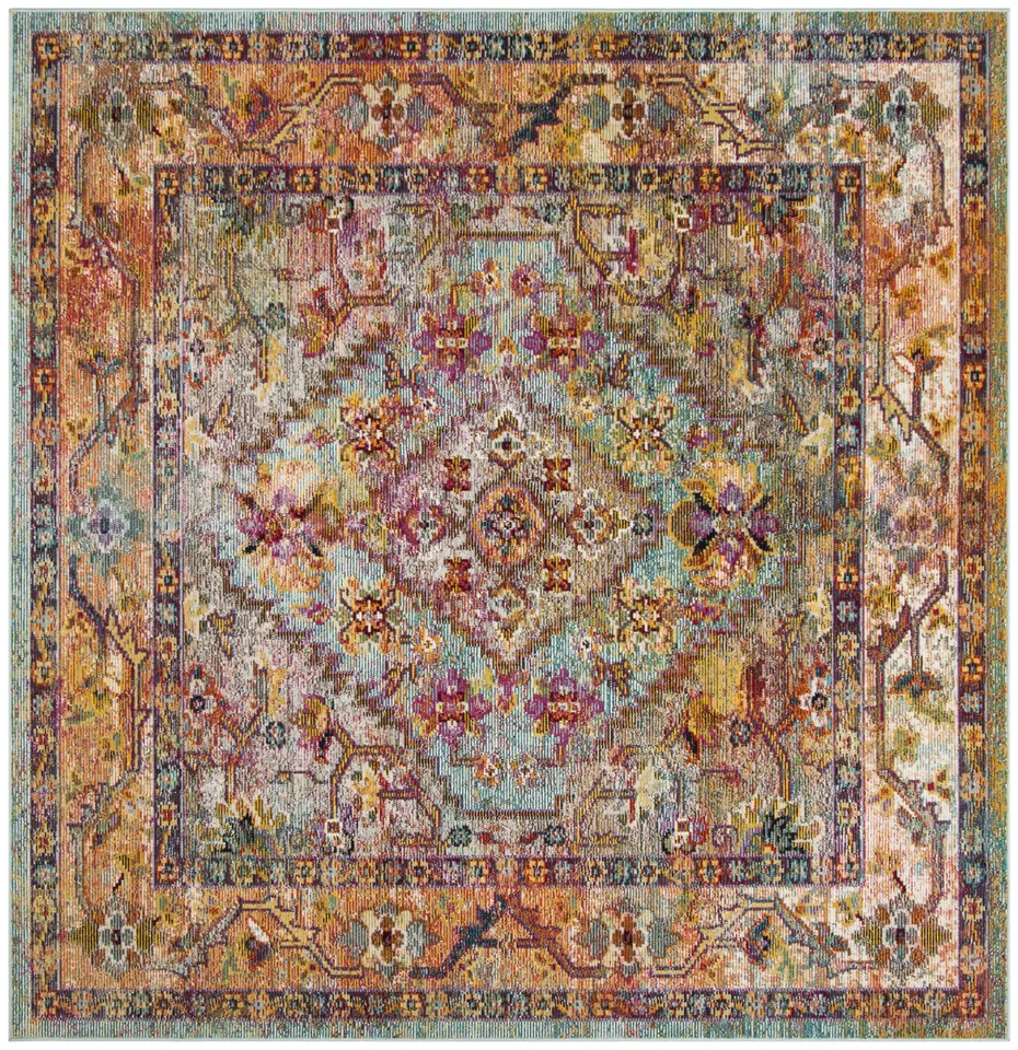 Arlo Home Woven Area Rug, CRS507A, Light Blue/Orange,  7' X 7' Square