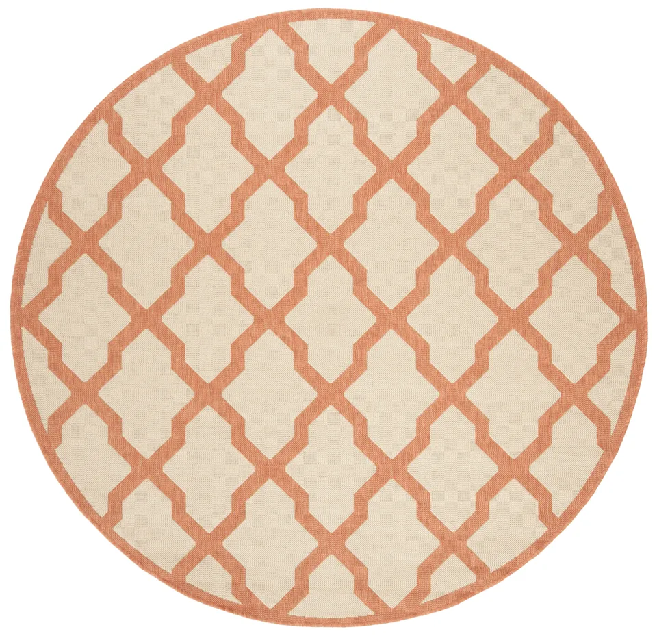 Arlo Home Indoor/Outdoor Woven Area Rug, LND122R, Cream/Rust,  6' 7" X 6' 7" Round