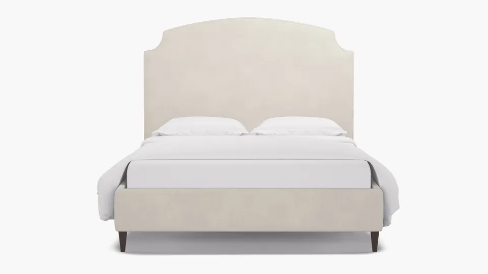 Cove Bed, White Performance Velvet, Espresso Square Tapered Leg, Twin