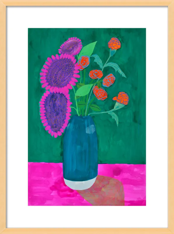 vase with sunflowers and carnations  by Christiane Drapela for Artfully Walls