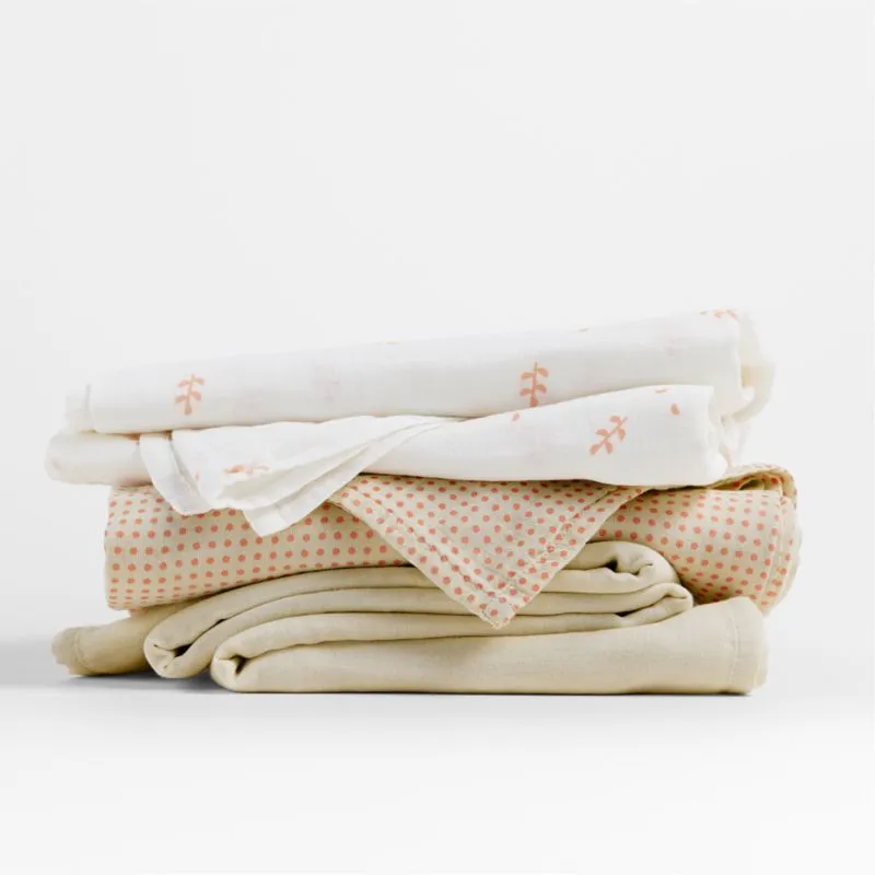 Mixed Print Pink Organic Cotton Gauze Baby Swaddle Blankets, Set of 3