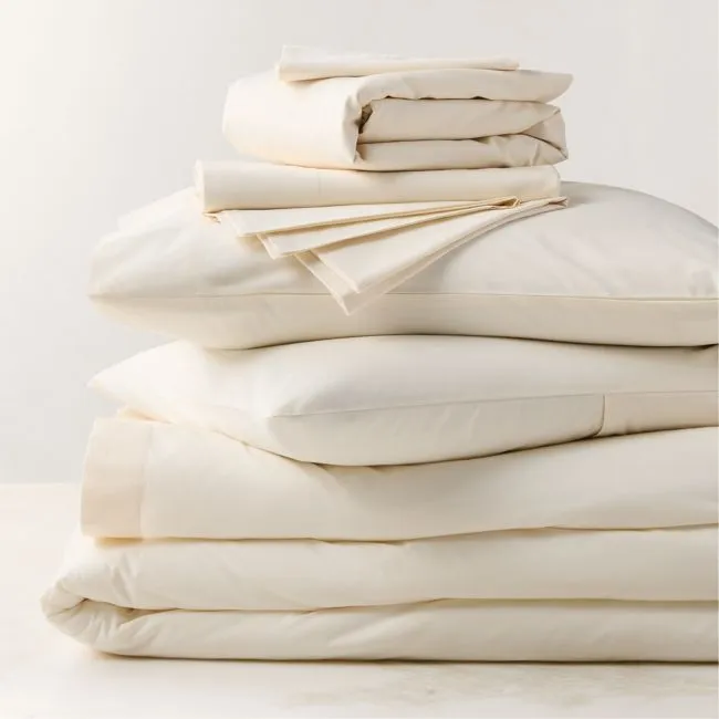 Classic Organic Cotton Percale 400 Thread Count Cream King Bedding Set