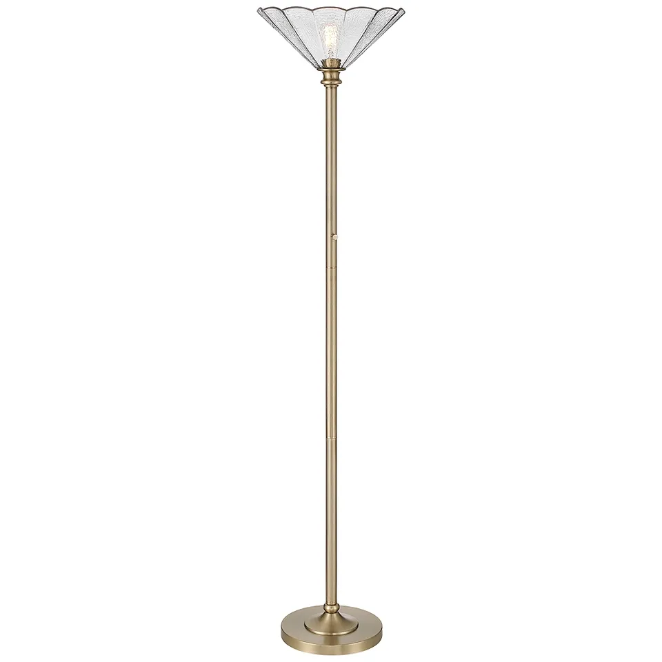 Harmony 72" High Antique Brass and Cast Glass Torchiere Floor Lamp