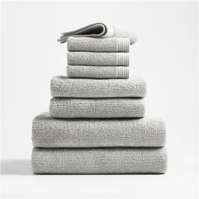 Antimicrobial Organic Cotton Ash Grey Bath Towels, Set of 8