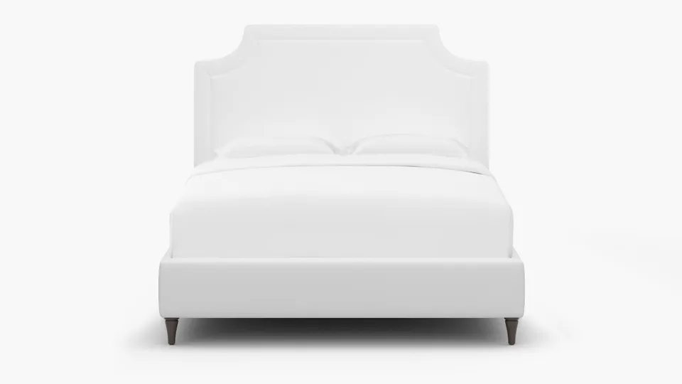 Deco Bed, White Twill, Espresso Decorative Tapered Leg, King