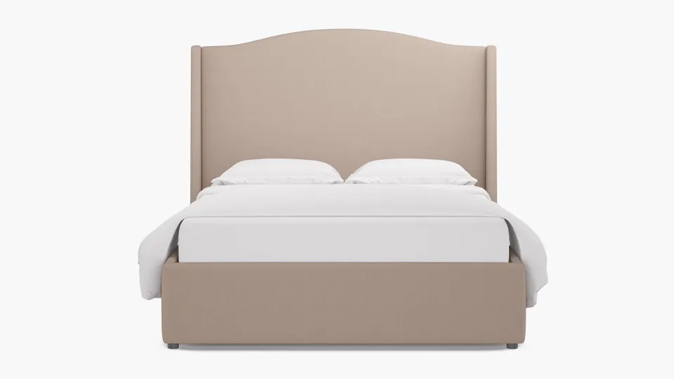 Curved Wingback Bed, Husk Everyday Linen, Full