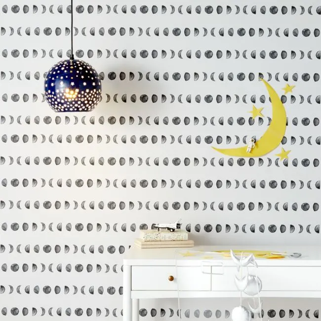 Chasing Paper Black and White New Moon Removable Wallpaper 2'x12'