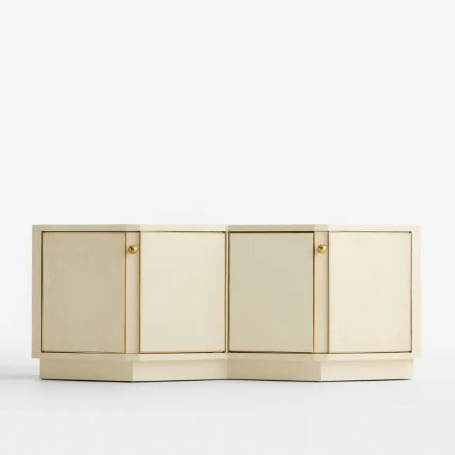 Vesper 76" Brass and Grasscloth Storage Media Console by Laura Harrier & Tiffany Howell