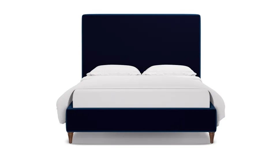 Classic Bed, Cobalt Performance Plush Velvet, Walnut Decorative Tapered Leg, Twin