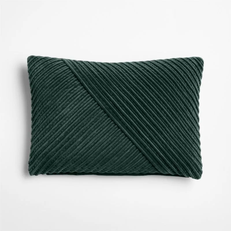 Bowen Ribbed Velvet 22"x15" Spruce Green Throw Pillow Cover