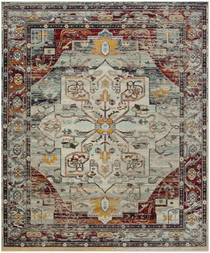 Arlo Home Woven Area Rug, CRS503C, Light Blue/Red,  8' X 10'