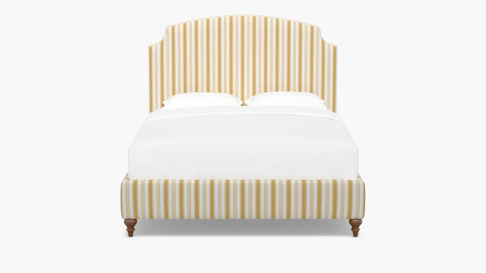 Cove Bed, French Yellow Regency Stripe, Walnut Traditional Turned Leg, Queen