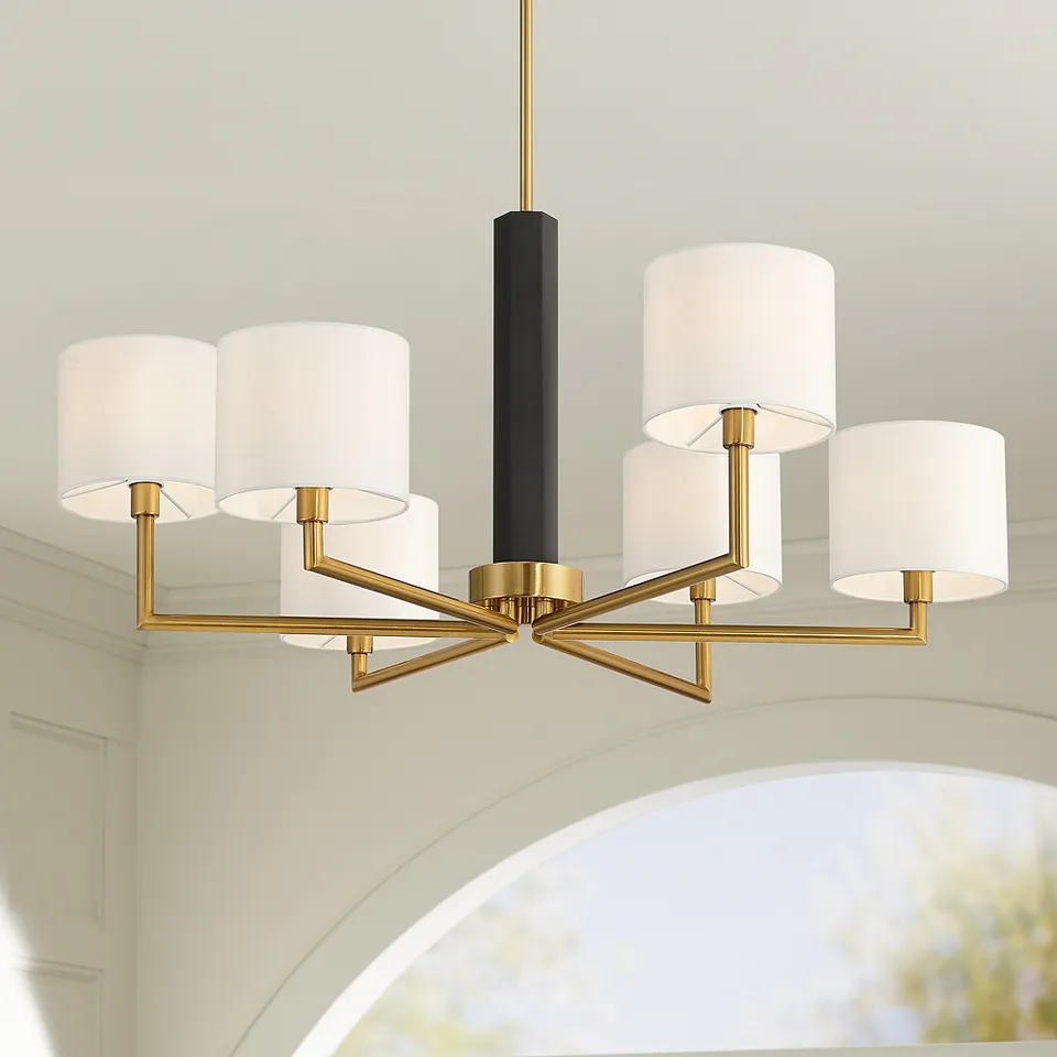 Possini Euro Virginia 32" Wide Gold and Matte Black 6-Light Chandelier