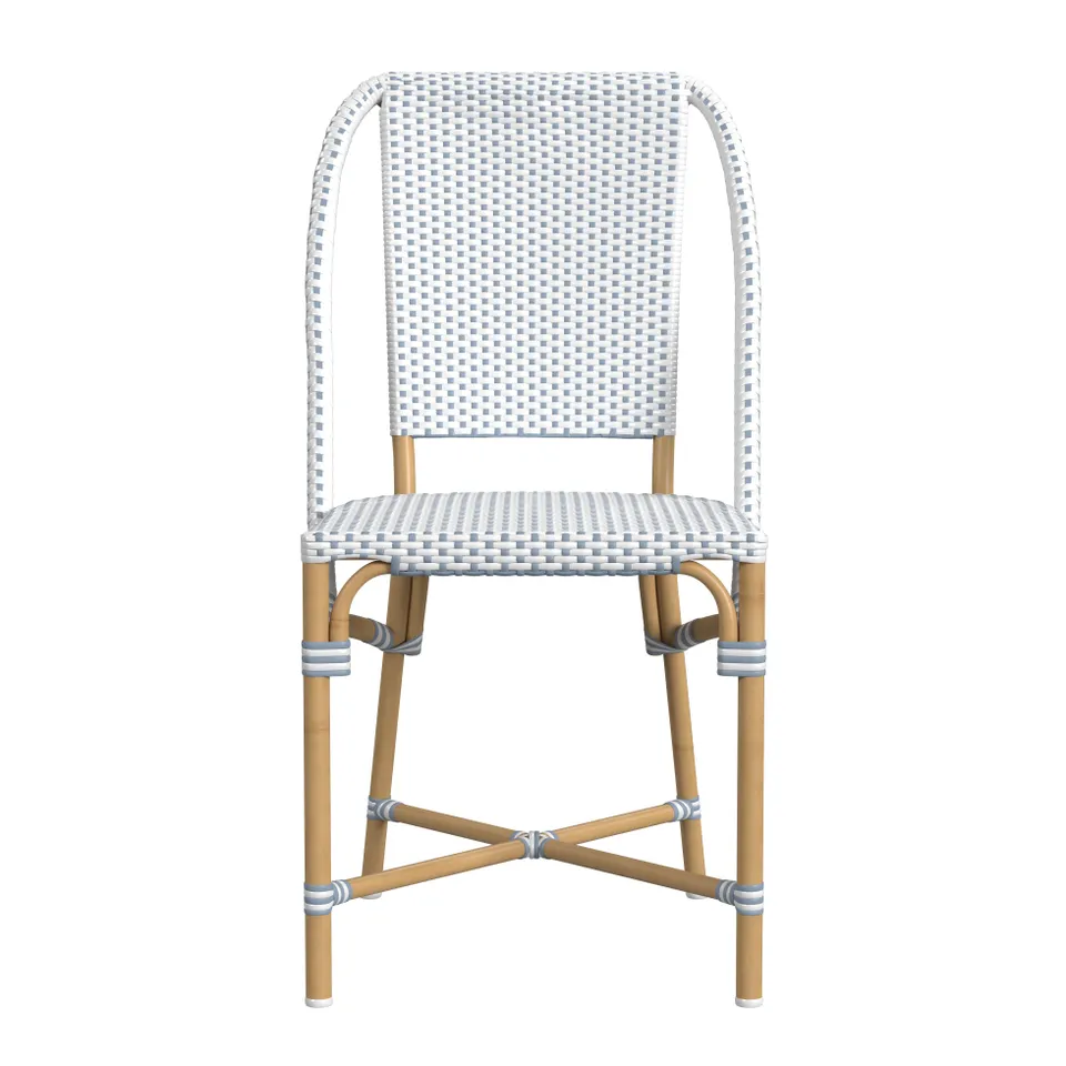 Tobias White/Sky Blue Dot / Natural Rattan Frame Outdoor Dining Chair