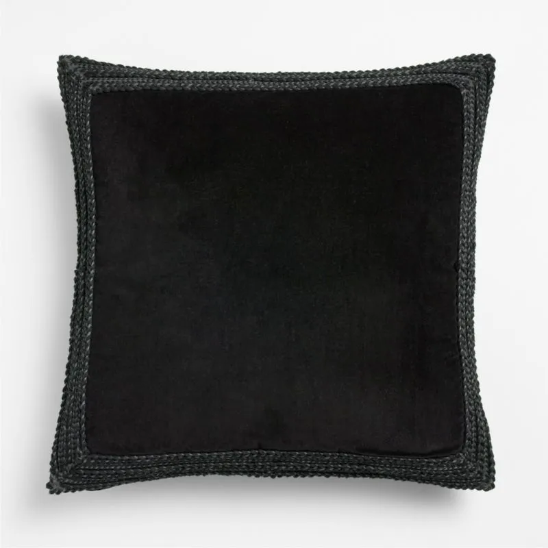 Braided Velvet Border 23"x23" Ink Black Throw Pillow Cover with Down-Alterntative Insert