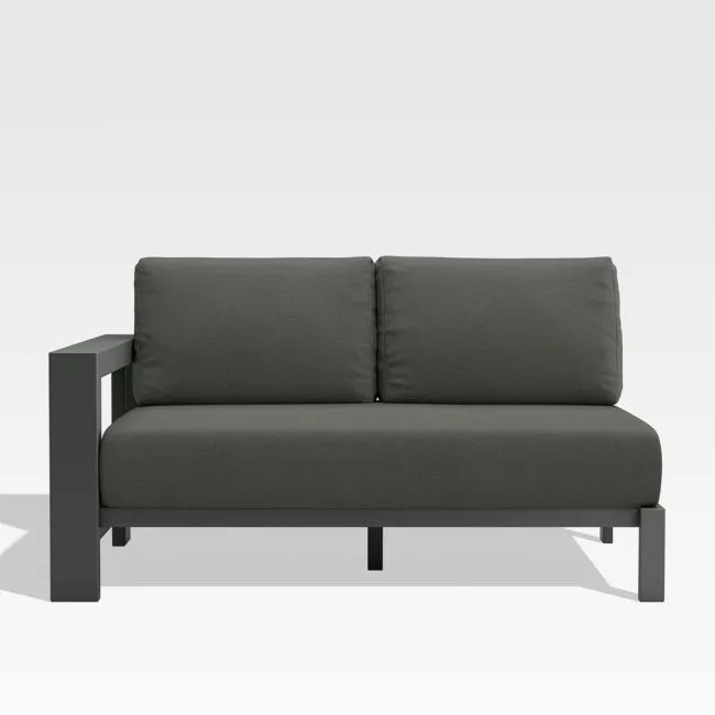 Walker Left Arm Metal Outdoor Loveseat with Canvas Charcoal Sunbrella Cushions