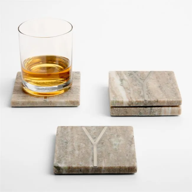 Tuscan Kitchen Marble "Y" Monogram Coasters, Set of 4