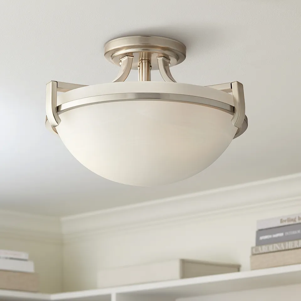 Regency Hill Mallot 13" Wide Nickel and Marbleized Glass Ceiling Light