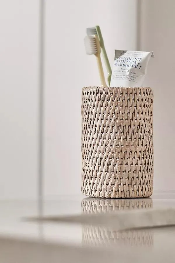 Handwoven Rattan Round Tumbler with Ceramic Insert