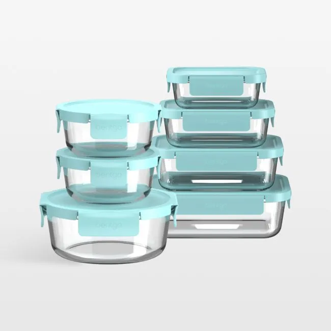 Bentgo Soft Aqua 14-Piece Leak-Proof Glass Food Storage Container Set with Plastic Lids