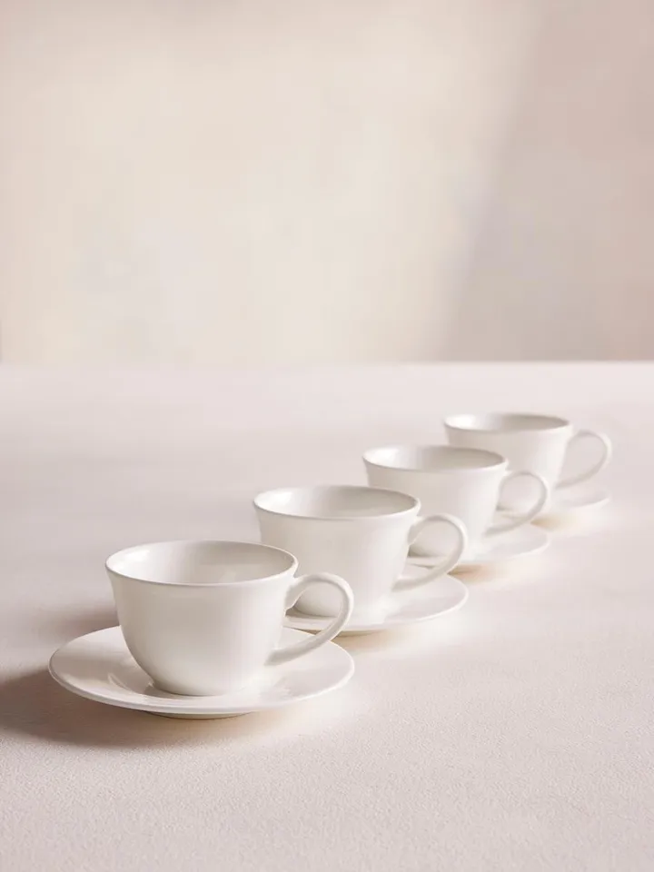House Espresso Cup and Saucer, Bone China, White, Set of Four