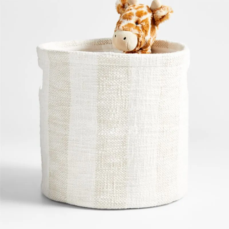Cove Stone Tan Organic Cotton Striped Shelf Storage Bin