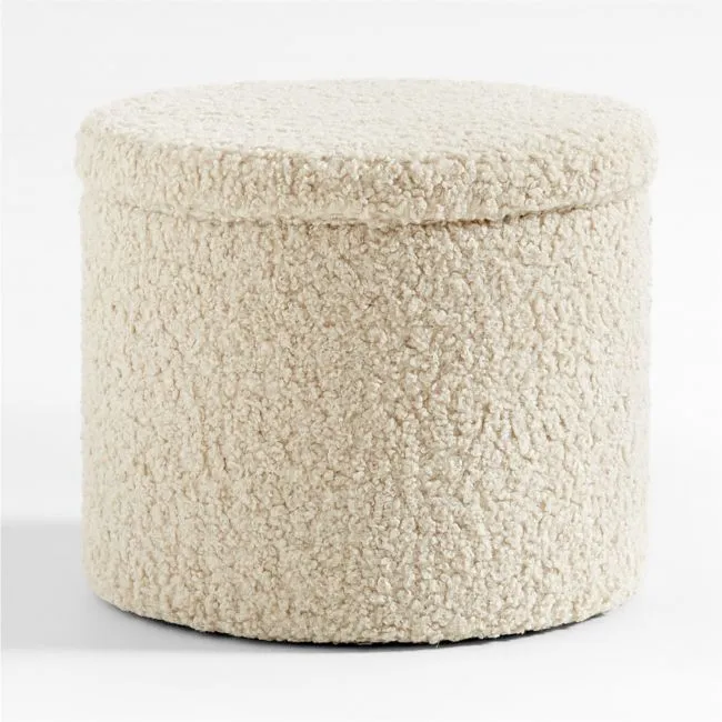 Set of 4 Dot Cream Beige Sherpa Kids Storage Ottoman and Stool