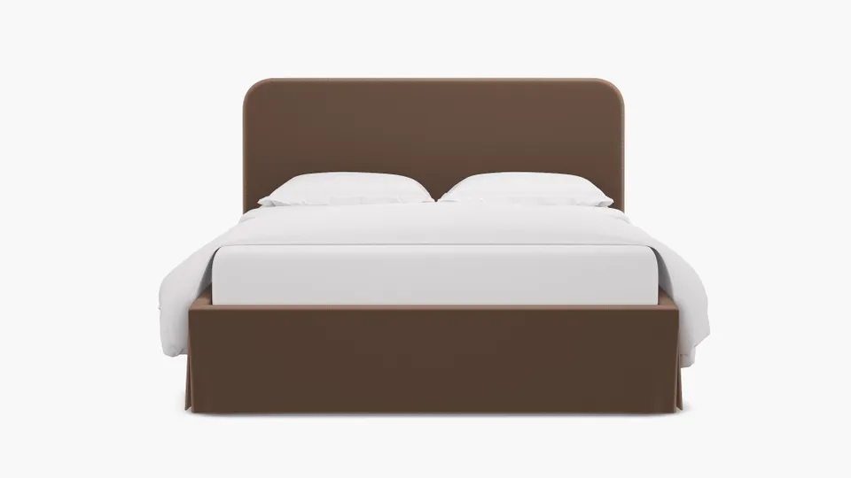 Skirted Platform Bed, Mink Performance Plush Velvet, Twin