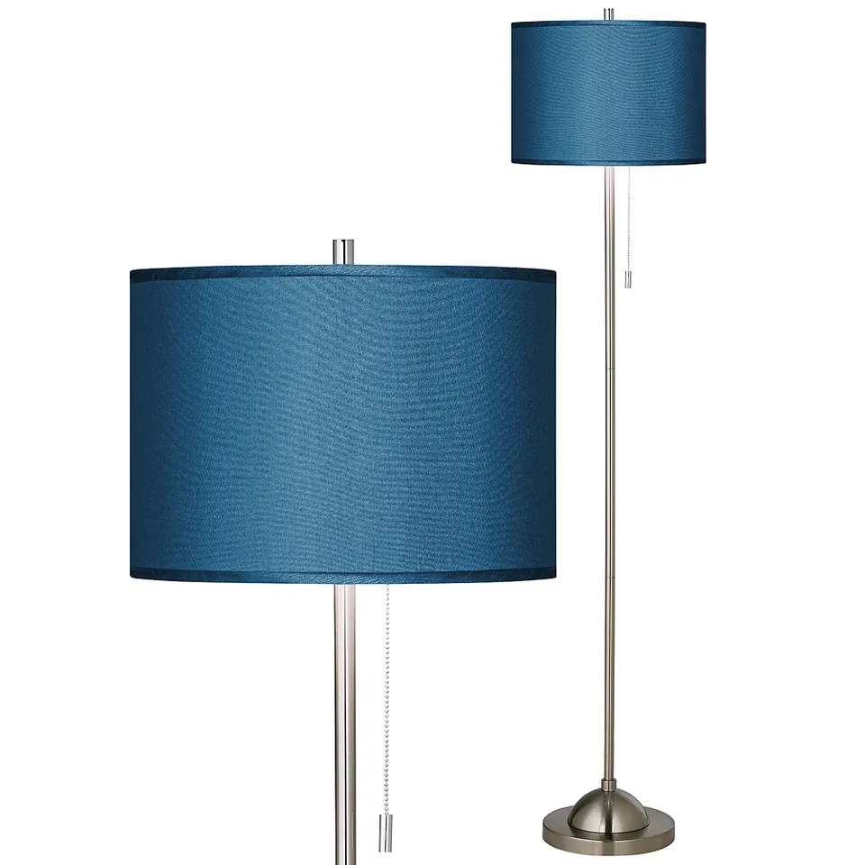 Possini Euro 62" Modern Nickel Floor Lamp with Handcrafted Blue Shade