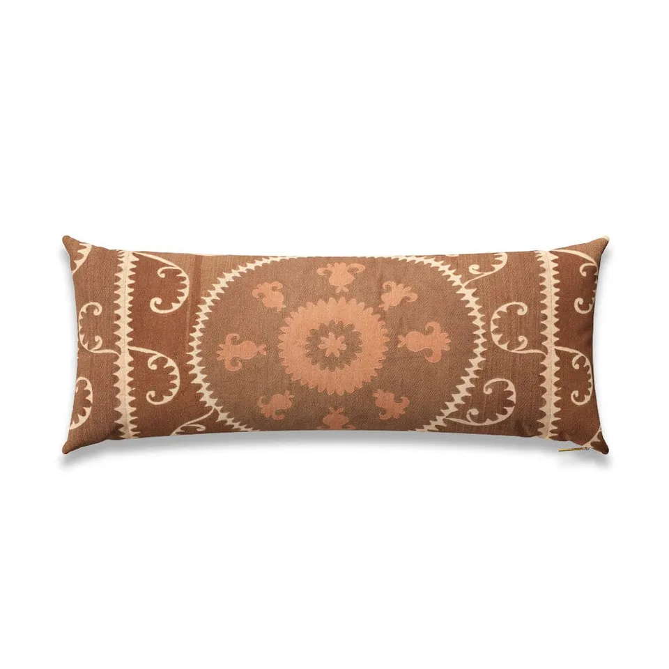 Espresso Checkerboard Suzani Pillow by St. Frank | Brown | 40" W x 15" H | Cotton
