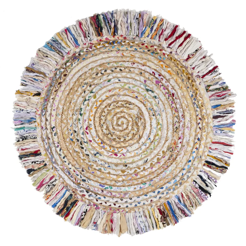 Arlo Home Hand Woven Area Rug, CAP206B, Ivory/Light Beige,  3' X 3' Round